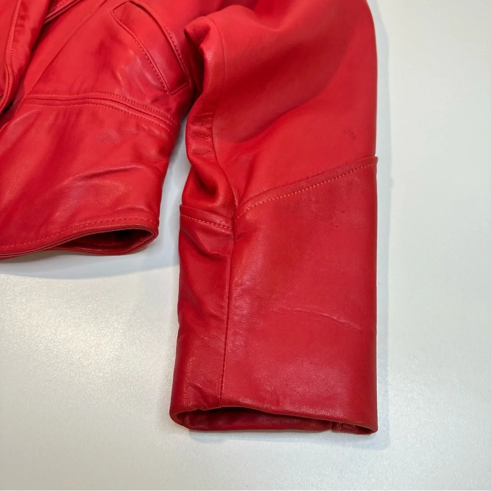 Vintage Red Soft Leather Jacket Women's 1980s 1990s Festive Western Boho Preppy - Picture 10 of 16